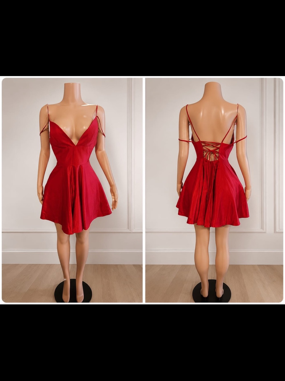 Red Lace-Up Back A-Line Mini Dress